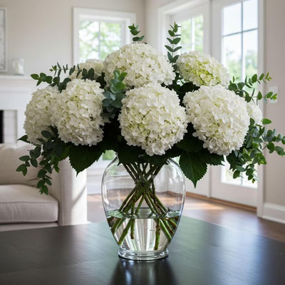Artificial Silk Hydrangea Bouquet | Realistic Faux Flowers | Wedding Centerpiece