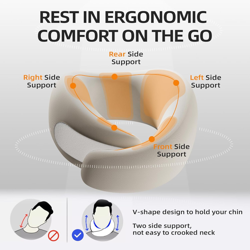 Memory Foam Travel Neck Pillow for Airplane Comfort and Support