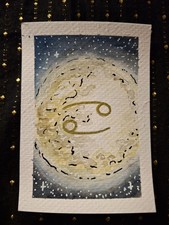 ACEO Original - Zodiak Cancer Moon - Akwarela na papierze - HallieWattsArt 