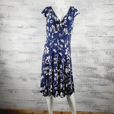 Lauren Ralph Lauren Blue Floral Pleated A-Line Dress Women’s Sz 12 Garden Party