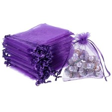 Xyembu 100 Pcs Purple Organza Bags, Drawstring Small Mesh Bags 3x4 Inch Jewelry