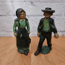 Vintage Amish Cast Iron 5  Man  Woman Figurines Hand Painted