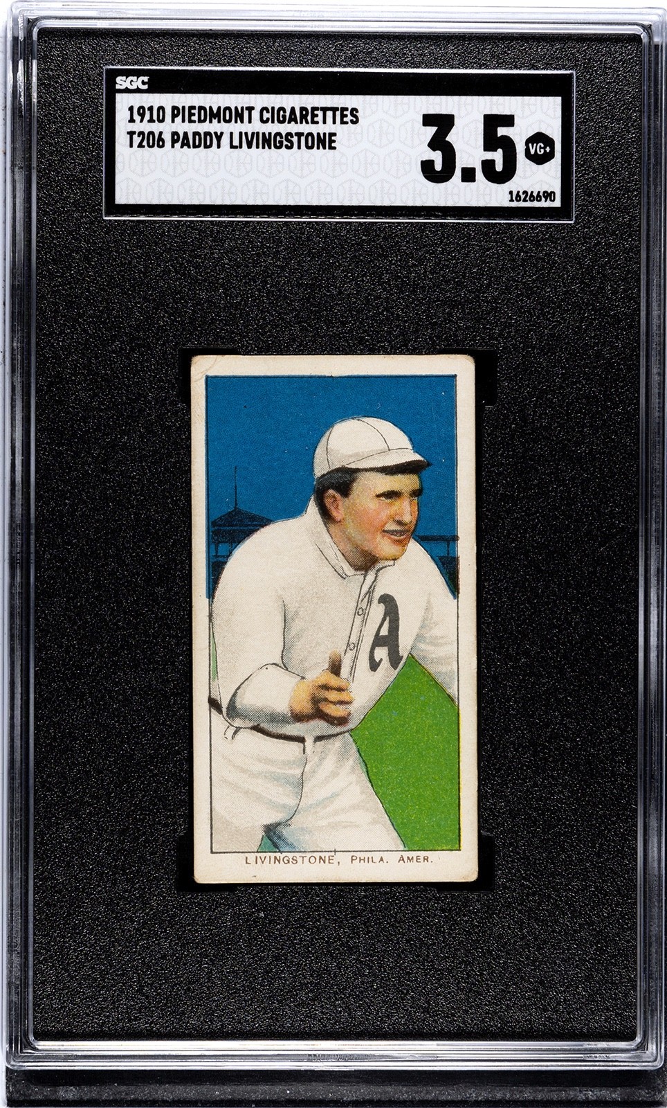 1909-1911 T206 White Border Paddy Livingstone Philadelphia AL - SGC 3.5 VG+ Nice