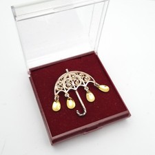 Silver Solje Brooch Umbrella Norway Norwegian 830s Markers Mark Vintage Boxed