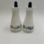 Vintage Pyrex Old Town Blue Salt and Pepper Shakers 4.5" Milk Glass Blue Onion