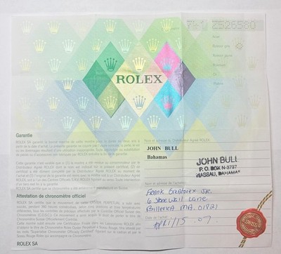 Rolex 116234 Datejust Warranty Certificate Guarantee 2000s Z Serial Cert Genuine