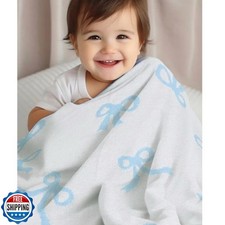 Luxape Bow Blanket Blue Bows Soft Throw Blanket Reversible Premium Cozy Fabri
