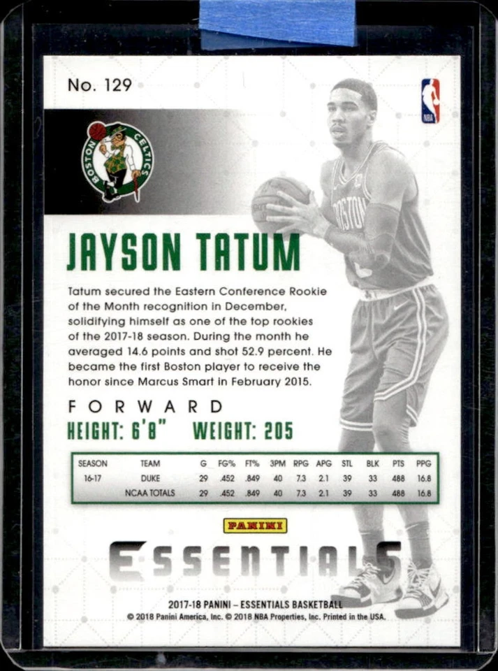 2017-18 Panini Essentials Jayson Tatum RC Orange Rookie #129 Celtics - Image 2 of 2