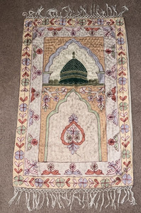 Vintage Muslim Pray Rug Mat with FRINGE & PASTEL Colorway  3.5 feet x 2 feet