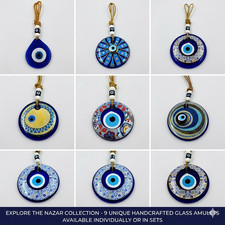 Handmade Turkish Evil Eye Wall Hanging - Glass Nazar Amulet Home Decor 22-28cm 