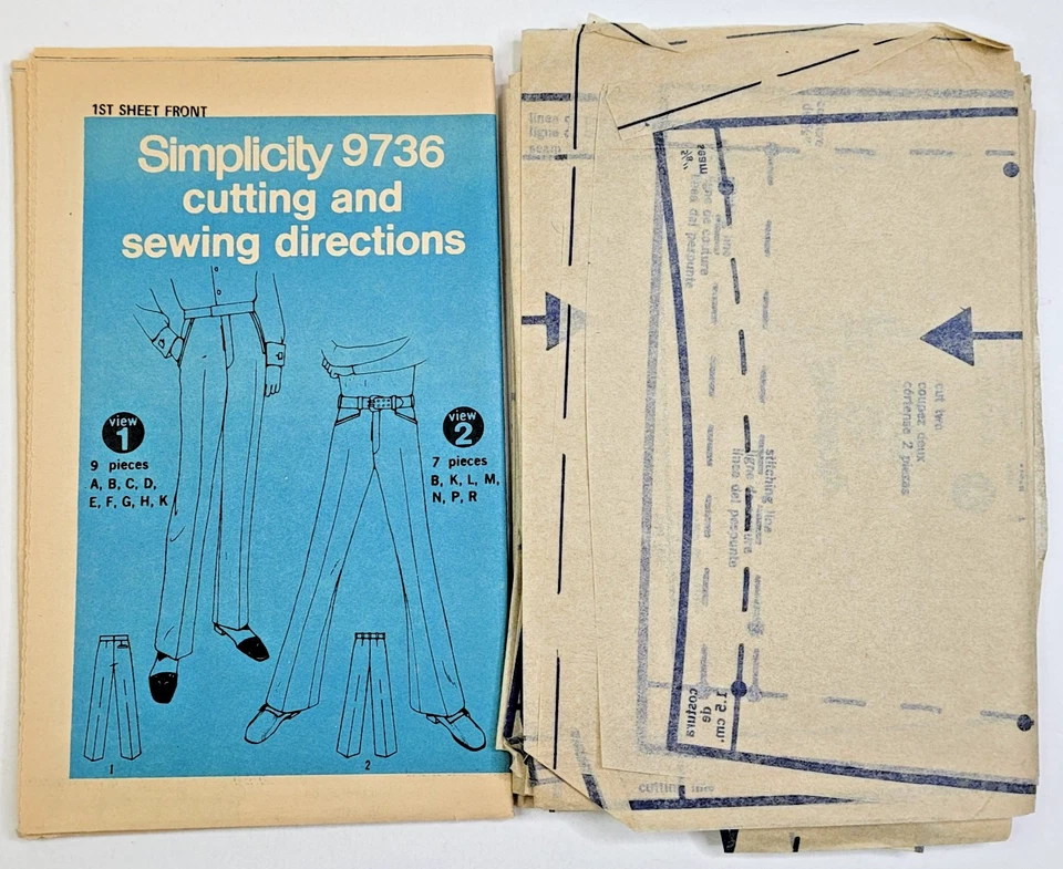 Винтажный 70-х простота шить узор 9736 мужчин брюки и Jean-Cut Bell низ талии 44 - Изображение 3 из 3