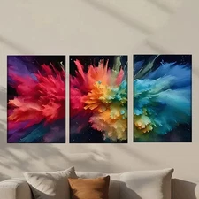 3pcs Colorful Explosion of Paint Decoration Wall Art Canvas Framed 50x70cm