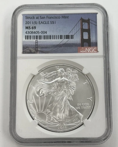 2011 (S) AMERICAN SILVER EAGLE NGC MS69 .999 SAN FRANCISCO MINT #7653