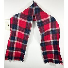 VTG Woolrich Plaid Scarf Red Fringe Wool Blend USA Academia Teacher Holiday
