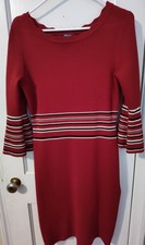 Burgundy Sweater Dress with Strips Long Sleeve Women's