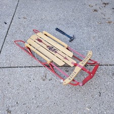 Flexible Flyer Traditional Wood  Metal Red Sled