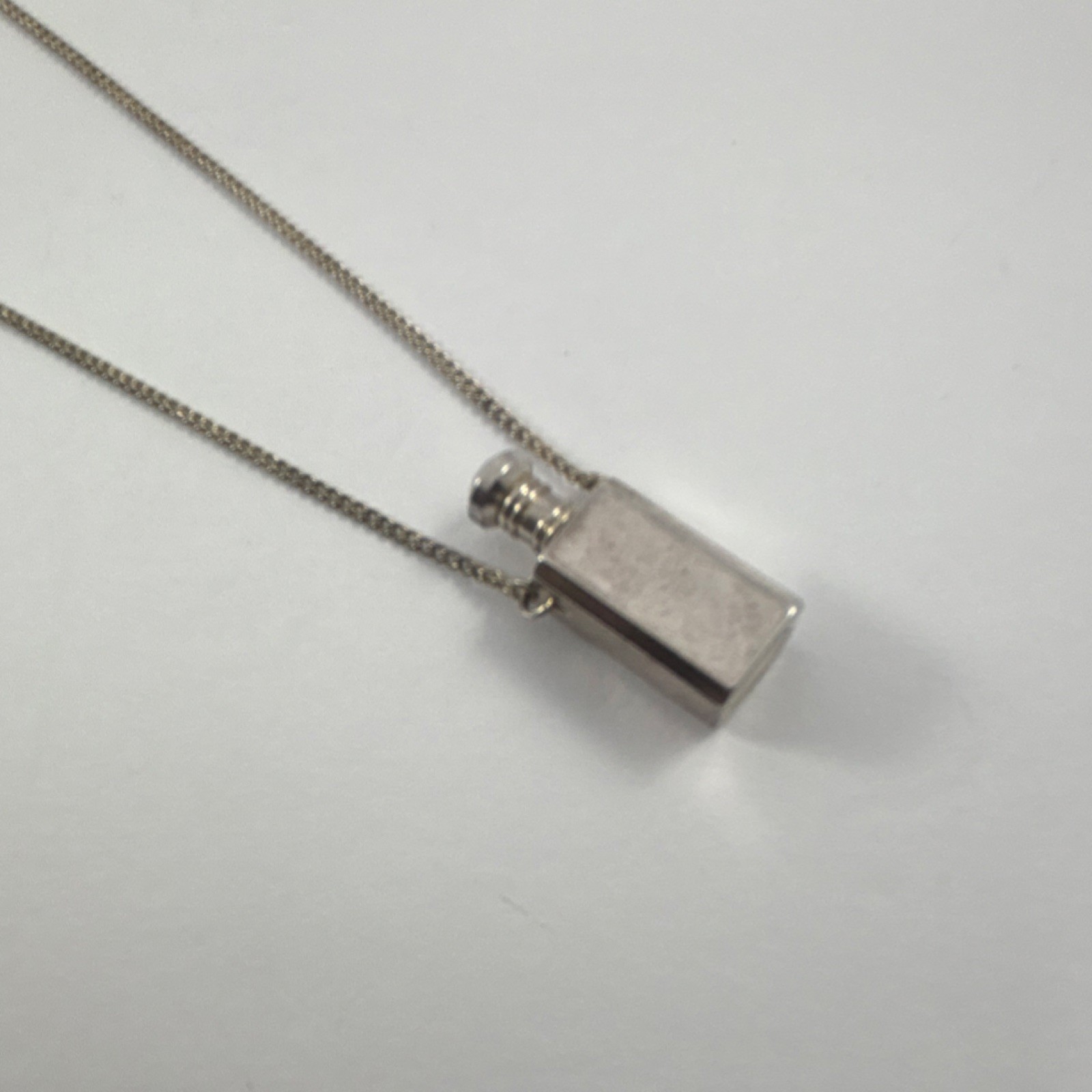silver tone rectangular perfume pendant box chain… - image 1