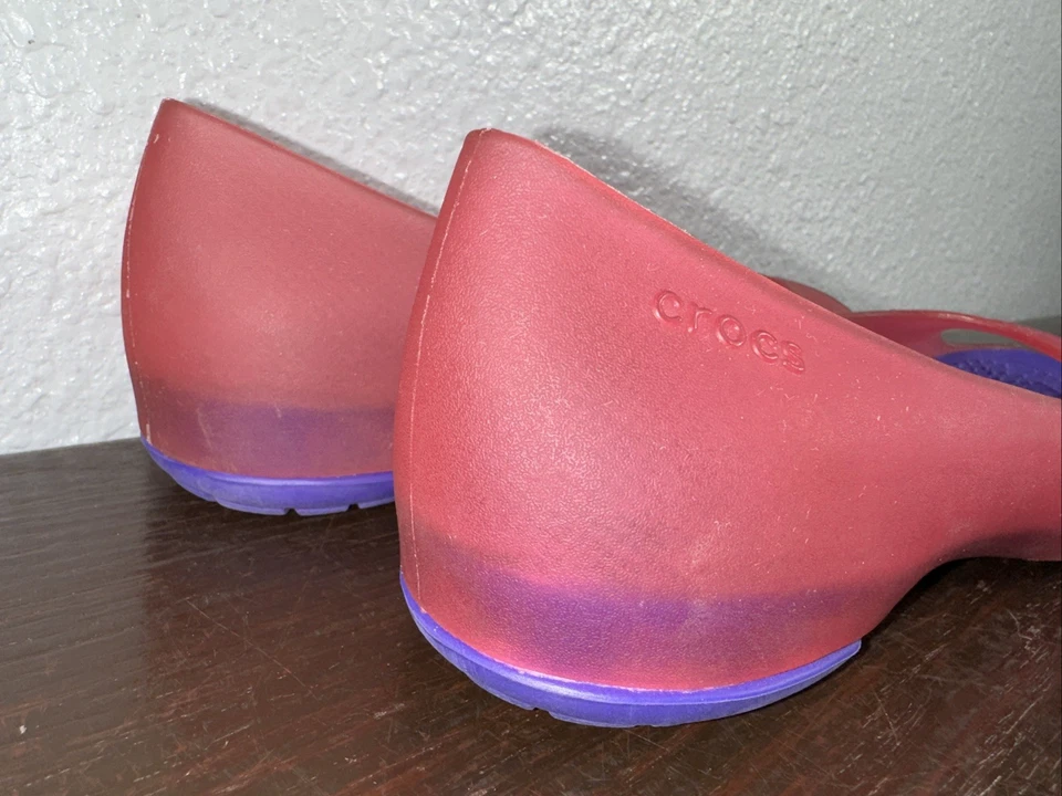 Mujer Crocs Carlie Ballet Punta Abierta Plana Talla 7 Dalia Fucsia Rosa Púrpura Foto 4 de 4