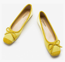 C.Paravano Ballet Flats Square Toe Shoes Bow Slip Ons 5.5