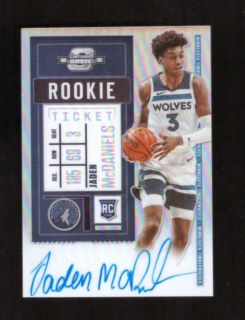 2020-21 Panini Contenders Optic Jaden McDaniels Rookie Ticket Prizm RC Auto