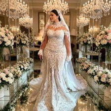 Luxury Mermaid Wedding Dresses High Neck Long Sleeve Lace Applique Bridal Gowns