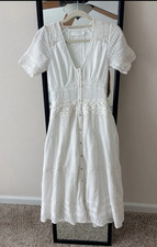 ASTR the Label White Lace Smocked Button-Front V-Neck Midi Dress Size XS