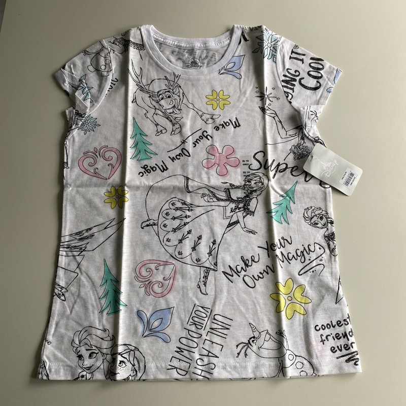 Disney Frozen Elsa Anna Girls T-Shirt Size XL 14 NWT Glitter White Graphic Tee