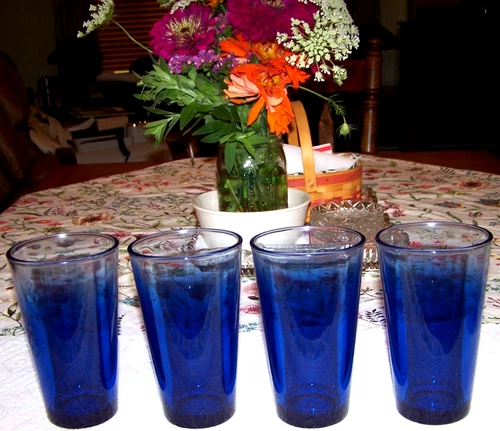 4 Libbey Cobalt Blue Glass Tumblers w/L On Bottom #1