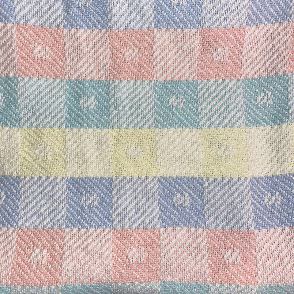 Cobertor de bebê vintage WPL-1675 100% algodão azul amarelo rosa verde EUA 54x38 - Imagem 2 de 4