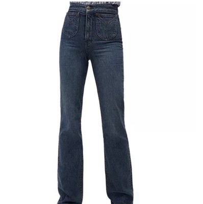 Veronica Beard Wide Leg High Rise Jeans Blue Thriller Wash Button Pockets