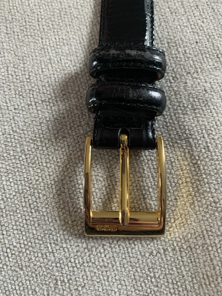 Cinturón Ralph Lauren Negro Caimán Mujer Tono Dorado Hebilla Talla Pequeña De Colección Foto 3 de 4