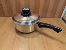 Vtg Lustre Craft West Bend 3 Qt Quart 5-Ply Stainless Saucepan Pot w/Vented Lid