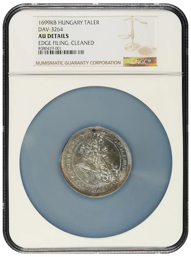 Hungary Leopold I Silver 1699 KB Thaler 45mm NGC AU53 RARE Dav-3264 KM# 214.8