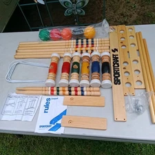 Vintage SPORTCRAFT Croquet Set & Stand for 6 Players  Missing Blue Ball