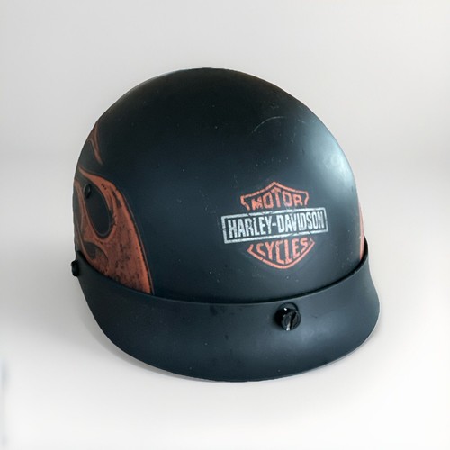 Harley Davison HD-M04 Black Matte W/Orange Flames Half Helmet Size L 59-60 CM - Picture 1 of 8