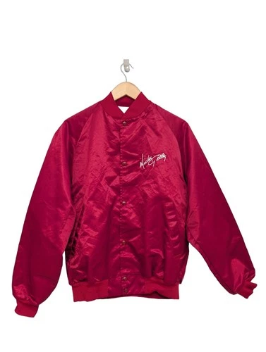 Vintage Mickey Gilley Satin Bomber Jacket Red Embroidered Signature Westark L - product listing photo