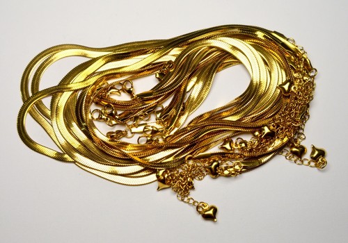 BUNDLE 12 PCS VINTAGE 14K GOLD FILLED FLAT SNAKE CHAIN NECKLACE 94,6g