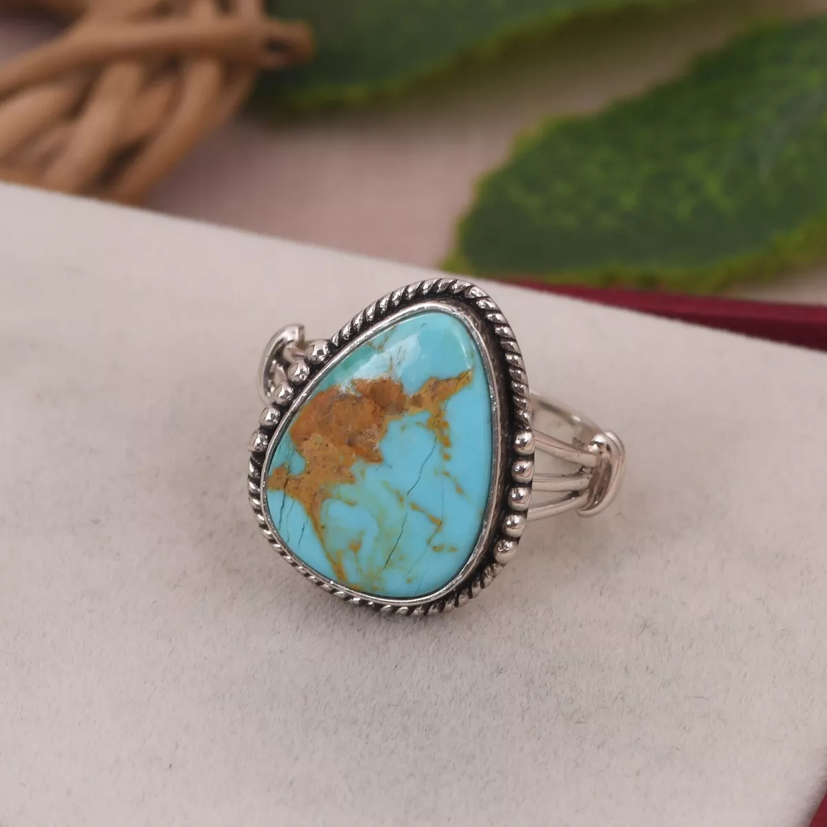 Genuine Kingman Turquoise Artistic Ring 925 Sterling Silver Women s Jewelry Gift