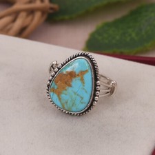 Navajo Kingman Turquoise Artistic Ring 925 Sterling Silver Handmade Jewelry