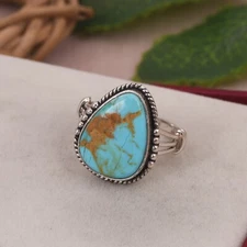 Navajo Kingman Turquoise Artistic Ring 925 Sterling Silver Handmade Jewelry