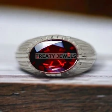 Garnet Oval Cut Gemstone With 925 Sterling Silver Ring For Men's #729