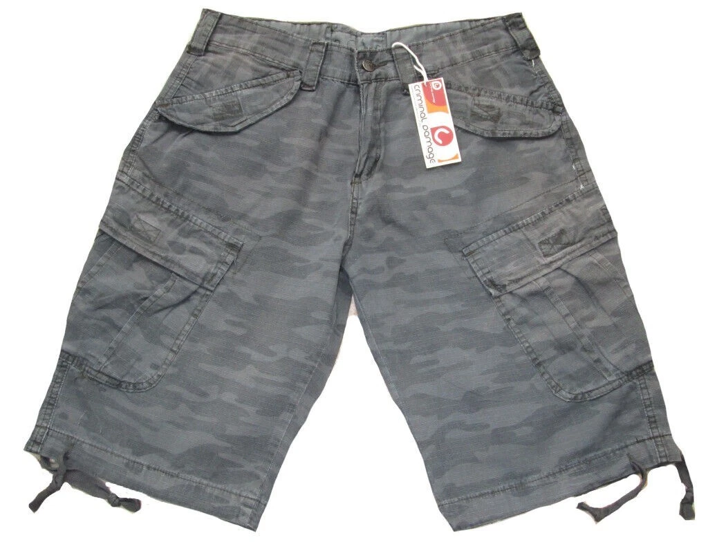 Criminal Damage Chunck Shorts Vintage Army Cargo Pants Camouflage 30 W30 34 W34