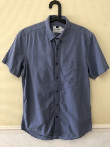 Mens Topman Blue 100% Cotton Short Sleeve Shirt Casual Size S BNWOT - 第 1/4 張圖片