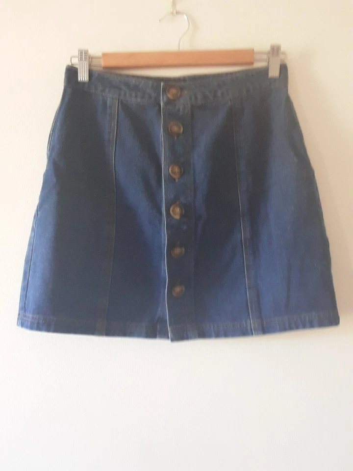 Falda DOTTI Mujer Talla 10 Azul Denim Algodón Informal Botón Frontal Foto 4 de 4