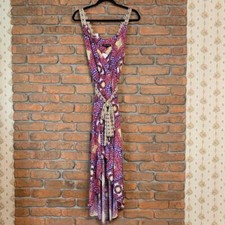 Tata Jolie Floral Dress Geometric Print Hi-Low Maxi Long Vibrant Summer Boho XL