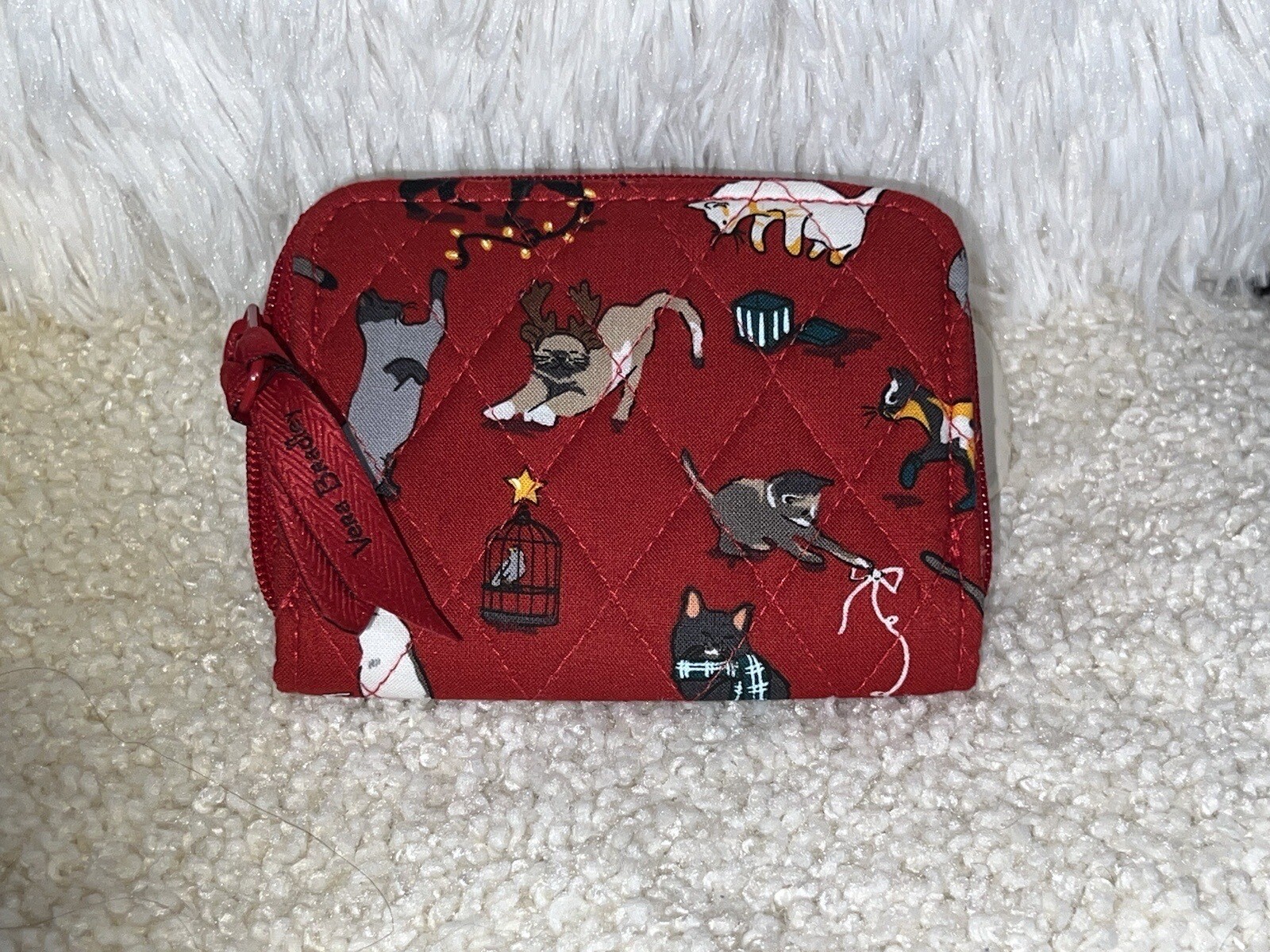 NWTVera BradleyHoliday CatsRFID Petite Zip Around ID Card Wallet