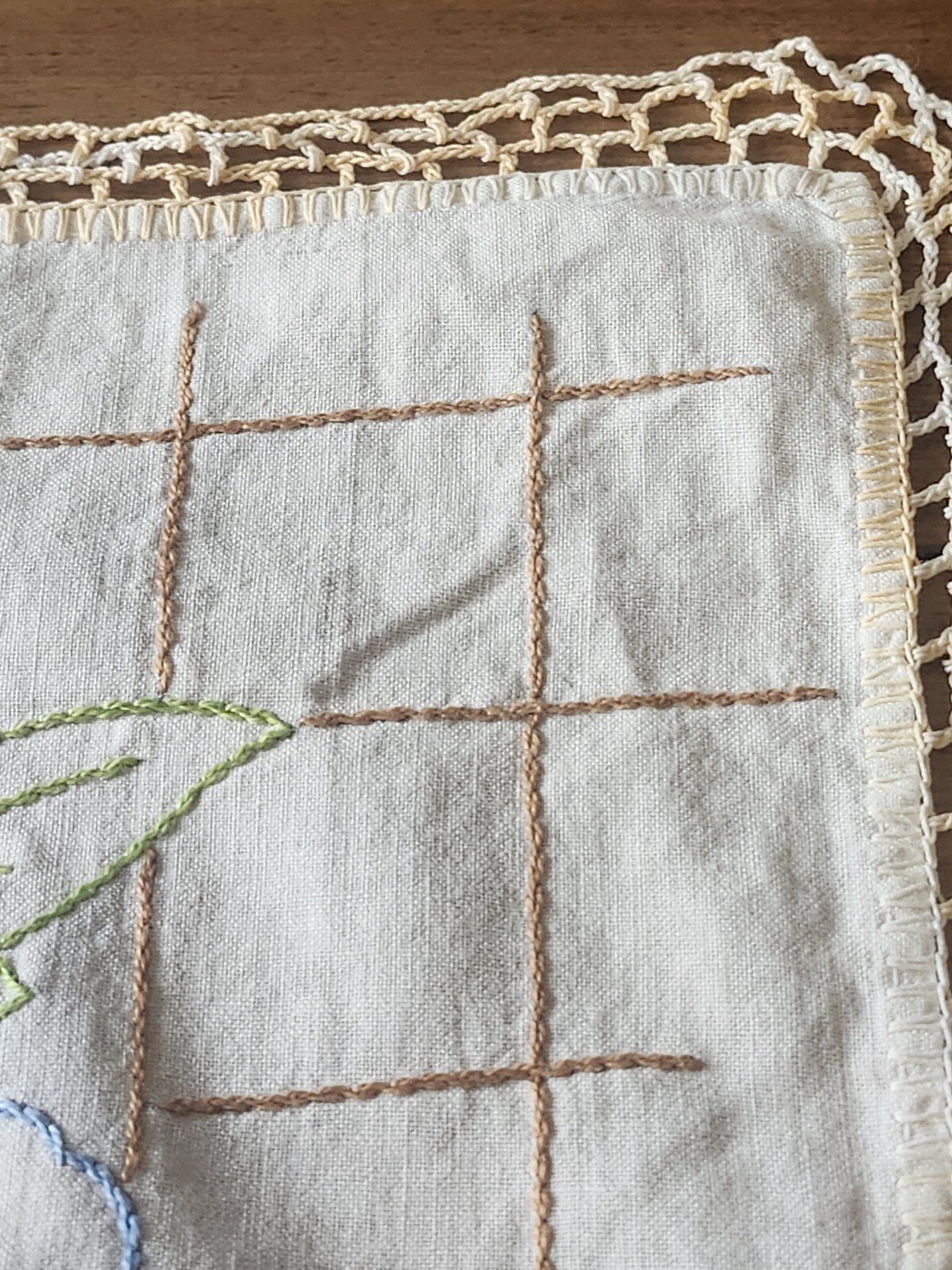 Vintage Embroidered Gorgeous Dresser SCARF Or Doily Crochet Edged Estate Find 😍