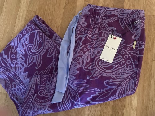 NWT- Ted Baker - Women's L - Long-Sleeved Flannel Pajamas- Purple Plum Batik - Picture 13 of 15