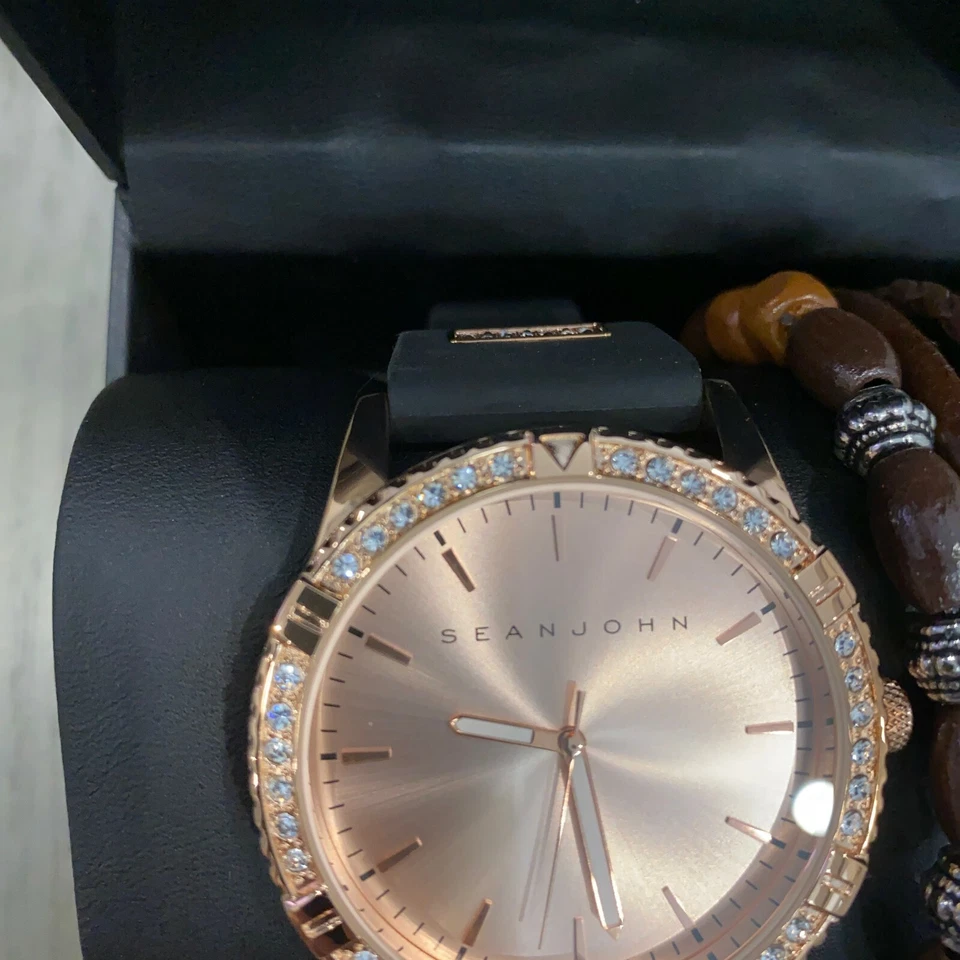 Reloj analógico Sean John para hombre negro oro rosa malversado silicona nuevo SJ50896001 Foto 3 de 4