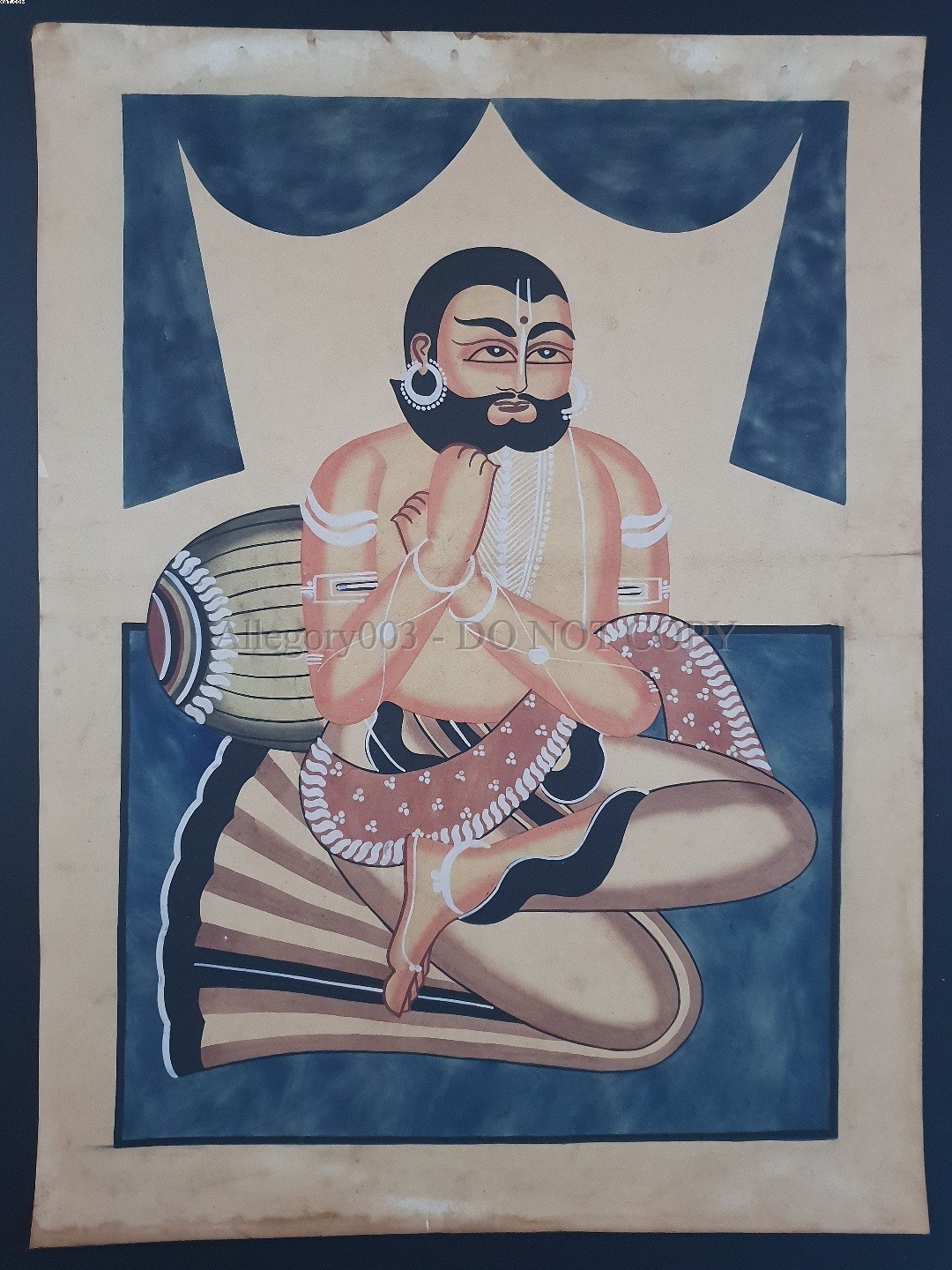 Bengal Kalighat Painting HEAD PRIEST TARAKESHWAR TEMPLE  22in x 30in